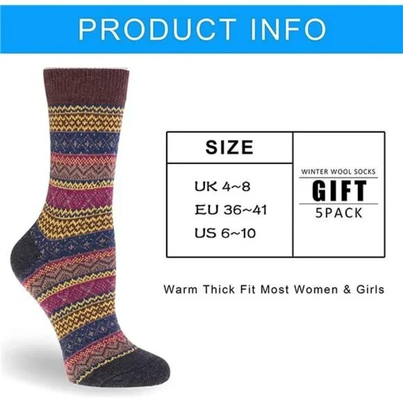 5 Pairs Women's Wool Socks Vintage Soft Cabin Warm Socks
